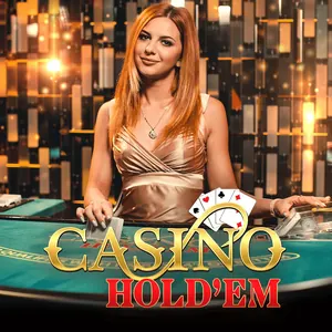 Dealer in gold sequins at the green felt, Casino Hold'em