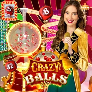 Présentatrice de Crazy Balls à côté d'un tambour de boules numérotées