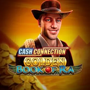 Un explorateur en fedora au-dessus de piles d'or, Cash Connection Golden Book of Ra