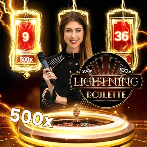 Croupier de Lightning Roulette, micro en main, entre des numéros 500x illuminés