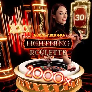 Une roue de roulette dorée et un multiplicateur 2000x dans XXXtreme Lightning Roulette